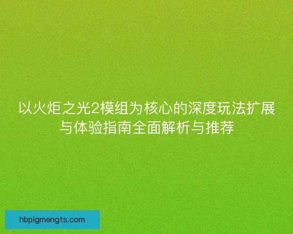 以火炬之光2模组为核心的深度玩法扩展与体验指南全面解析与推荐